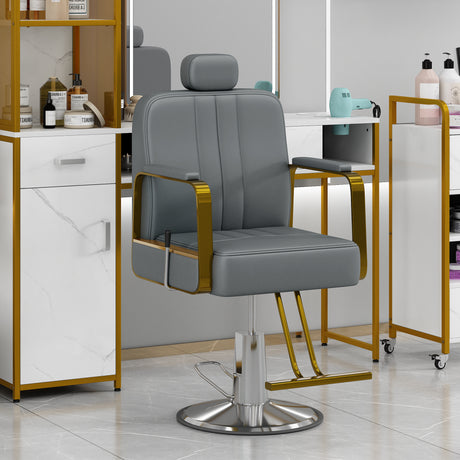 Advanced reclining hair salon chair with heavy-duty hydraulic pump, 360 ° rotation, maximum weight capacity of 400 pounds, Gray - V.I.P Digital Presence
