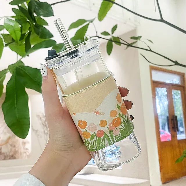 Shaped glass water cup with lid transparent and simple flat bottom heated cup - V.I.P Digital Presence