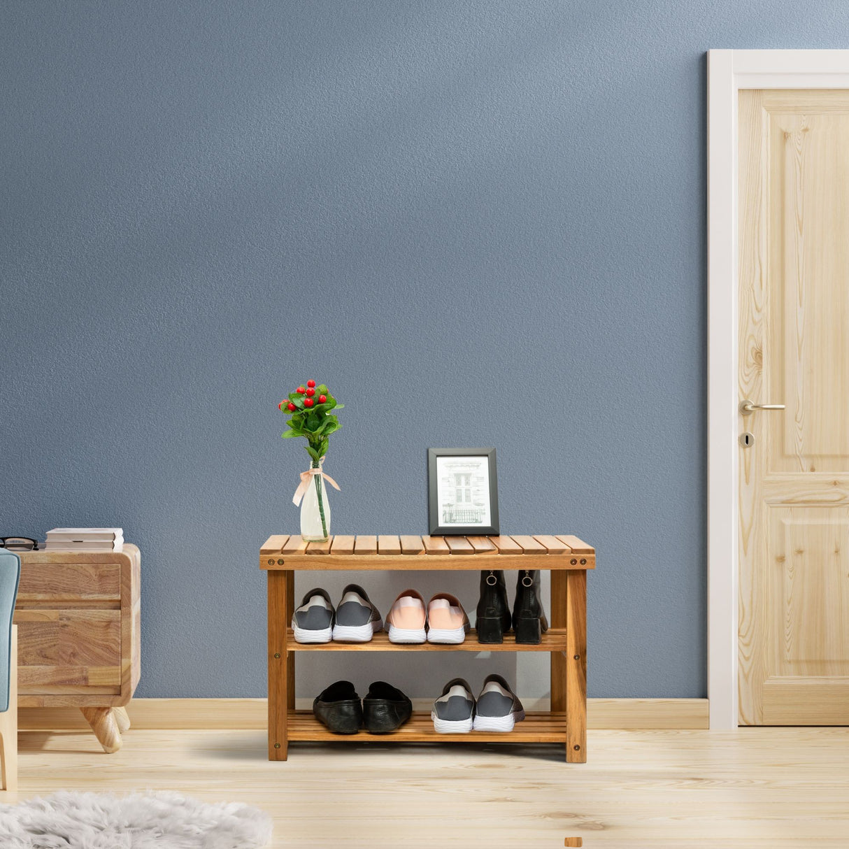 Acacia Wood Shoe Rack Bench Strong Weight Bearing Upto 200 LBS Best Ideas For Entryway Frontdoor Bathroom, Natural Color. - V.I.P Digital Presence
