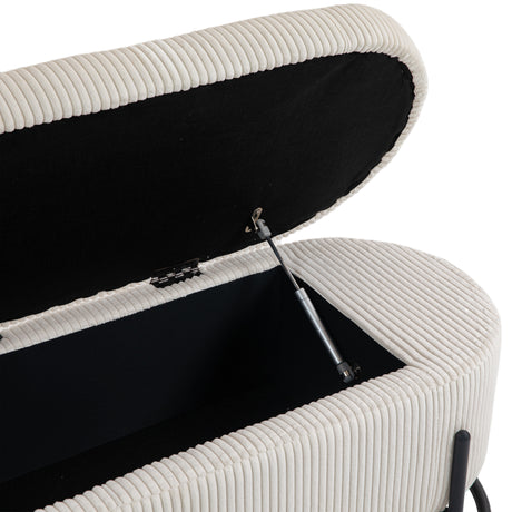 COOLMOR storage Ottoman chair with safety hinge and soft cushion fabric storage Ottoman stool (beige) - V.I.P Digital Presence