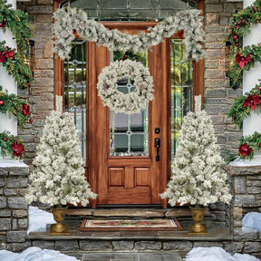 A set of 4 artificial Christmas trees, including flower garlands, flower garlands, and 2 entrance trees, with LED lights - V.I.P Digital Presence