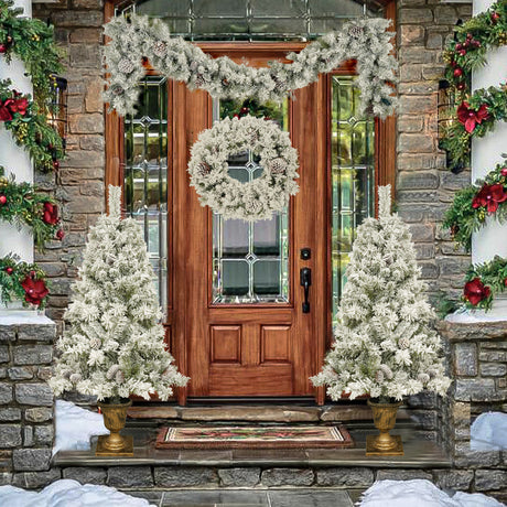 A set of 4 artificial Christmas trees, including flower garlands, flower garlands, and 2 entrance trees, with LED lights - V.I.P Digital Presence