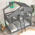 Twin over Twin House Bunk Bed with Roof , Window, Window Box, Door , with Safety Guardrails and Ladder, Grey - V.I.P Digital Presence