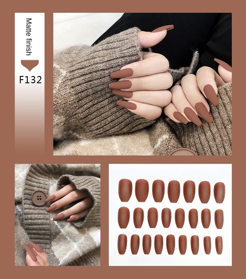 Nail Art Fake Nails Stiletto Tips Clear Press on Long False with Glue Coffin Stick Display Full Cover Artificial Designs Matte - V.I.P Digital Presence