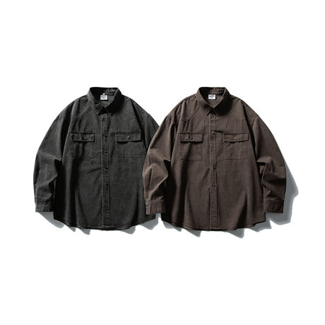 Used washed casual loose long sleeved shirt jacket men's workwear shirt - V.I.P Digital Presence