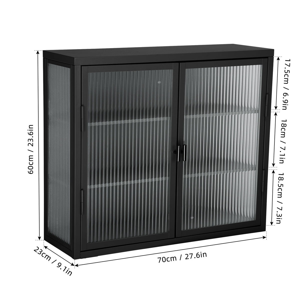 Retro Style Haze Double Glass Door Wall Cabinet With Detachable Shelves for Office Dining Room Living Room