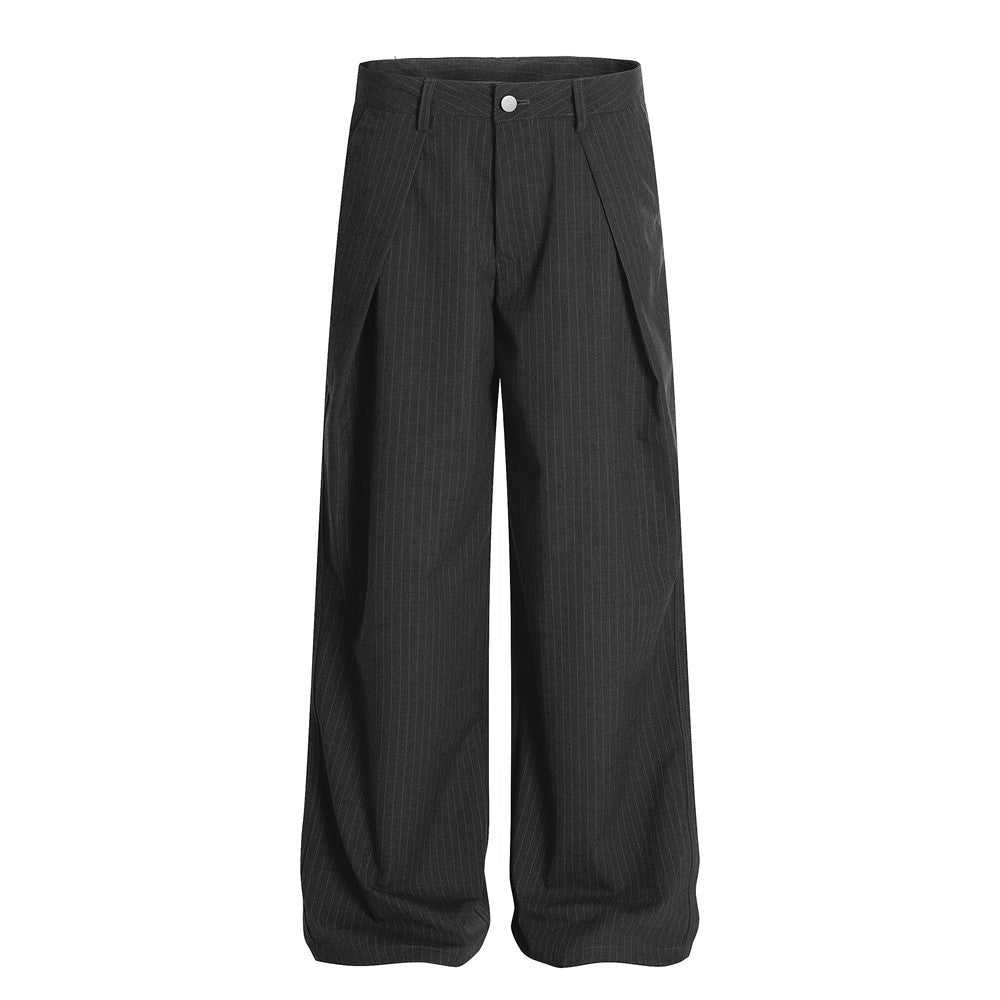 Vertical Striped Casual Trousers Men's Dress Pants Fashion Design Pleated Draped Cool Loose Straight Wide-Leg Long Pants - V.I.P Digital Presence