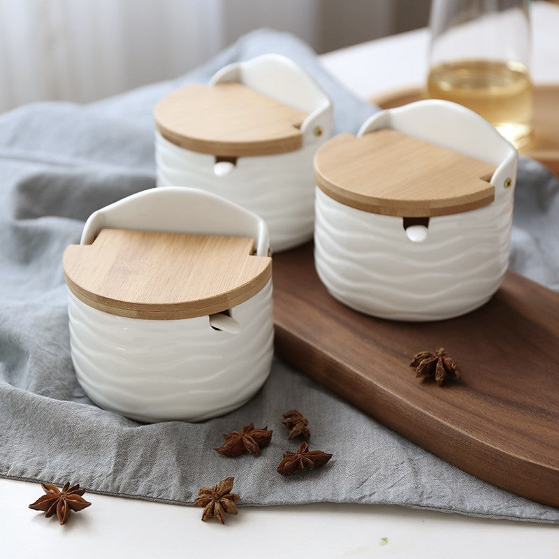 Creative Ceramic Seasoning Can, Flavor Utensil Box, Seasoning Bottle, Half Round Flip Top Seasoning Can, Chili Can - V.I.P Digital Presence
