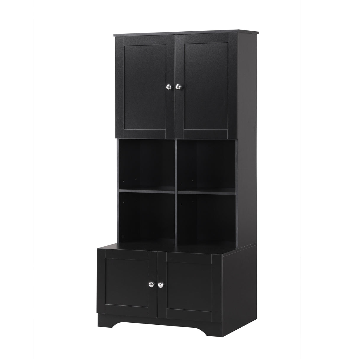 Bathroom storage cabinet, 4-door independent cabinet, adjustable shelf, open multi-layer shelf, black - V.I.P Digital Presence