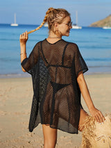 Openwork Flower V-Neck Short Sleeve Cover Up - V.I.P Digital Presence