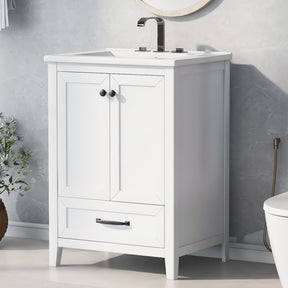 24" Bathroom Vanity with Sink, Bathroom Vanity Cabinet with One Drawer and Doors, Solid Wood and MDF, White - V.I.P Digital Presence