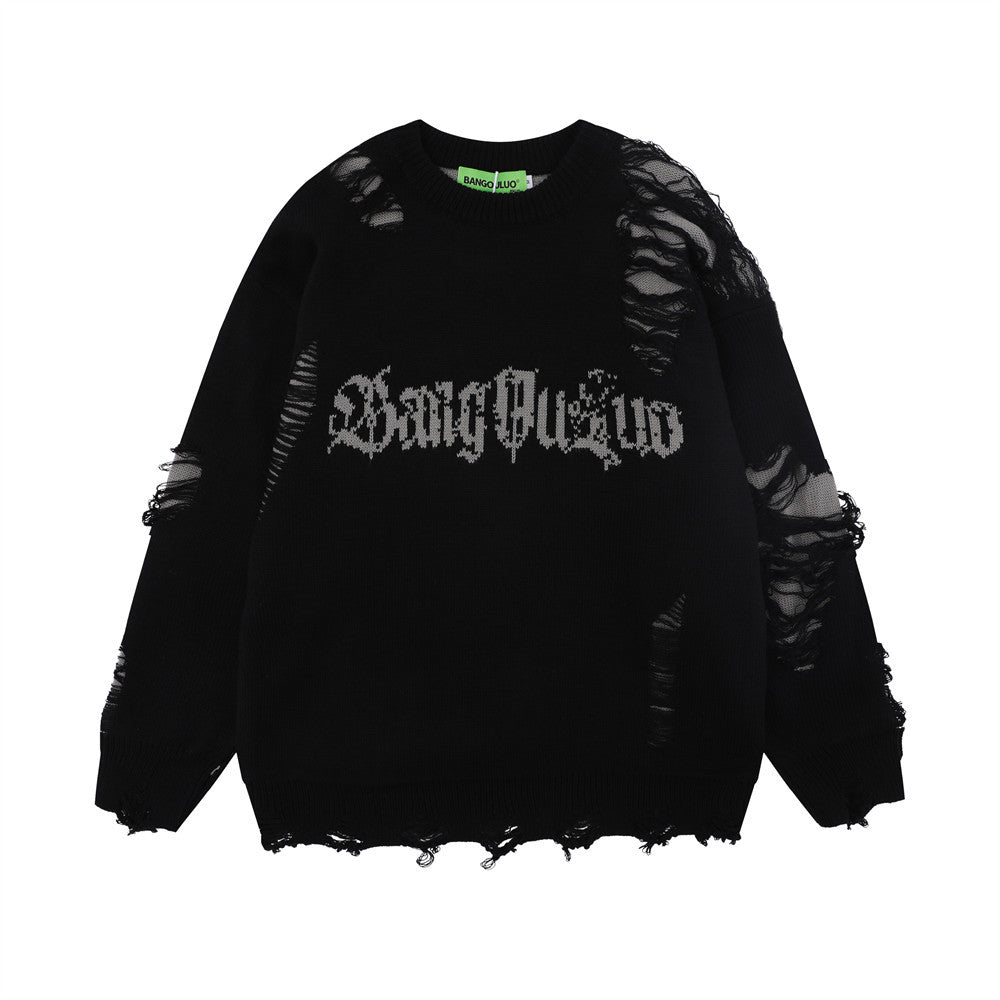 Trendy Lazy Crochet Hole Sweater Men's Round Neck Knitwear Loose Long Sleeve Casual Pullover - V.I.P Digital Presence