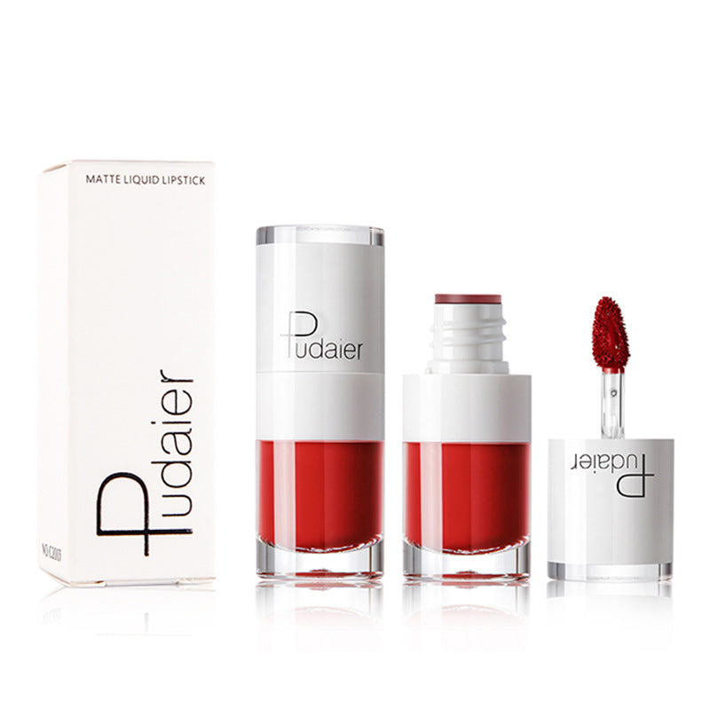 Pudaier Lipstick Small White Bottle Matte Lip Gloss Color Development Moisturizing Not Smudged Waterproof Non-Stick Cup Lip Glaze - V.I.P Digital Presence