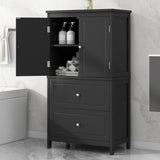 Bathroom Storage Cabinet, Cabinet with Two Doors and Drawers, Adjustable Shelf, MDF Board, Black - V.I.P Digital Presence