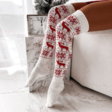 Christmas elk snowflake knitted woolen stockings for women long over knee pile socks stockings - V.I.P Digital Presence
