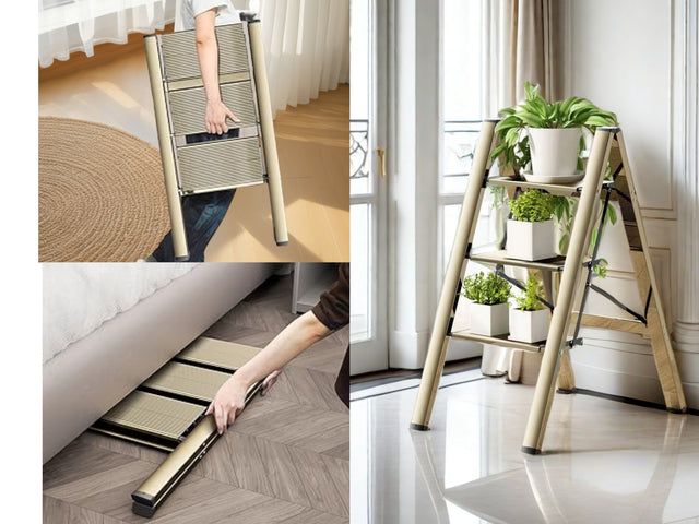 3-level ladder, aluminum alloy ladder, folding ladder, wide anti slip pedal, portable ladder with a weight capacity of 300 pound - V.I.P Digital Presence