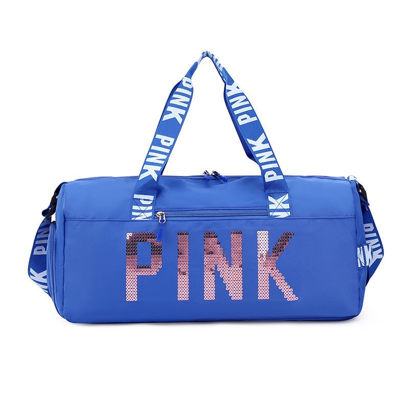 New fitness bag, shoe compartment, dry wet separation bag, sports travel bag, shiny pink letter single shoulder crossbody bag - V.I.P Digital Presence