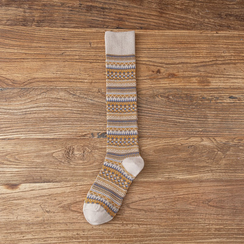 Socks Women's Middle and High Tube Calf and Knee Socks Ins Ethnic Style Net Red Style Harajuku Mori Striped Cotton Socks - V.I.P Digital Presence