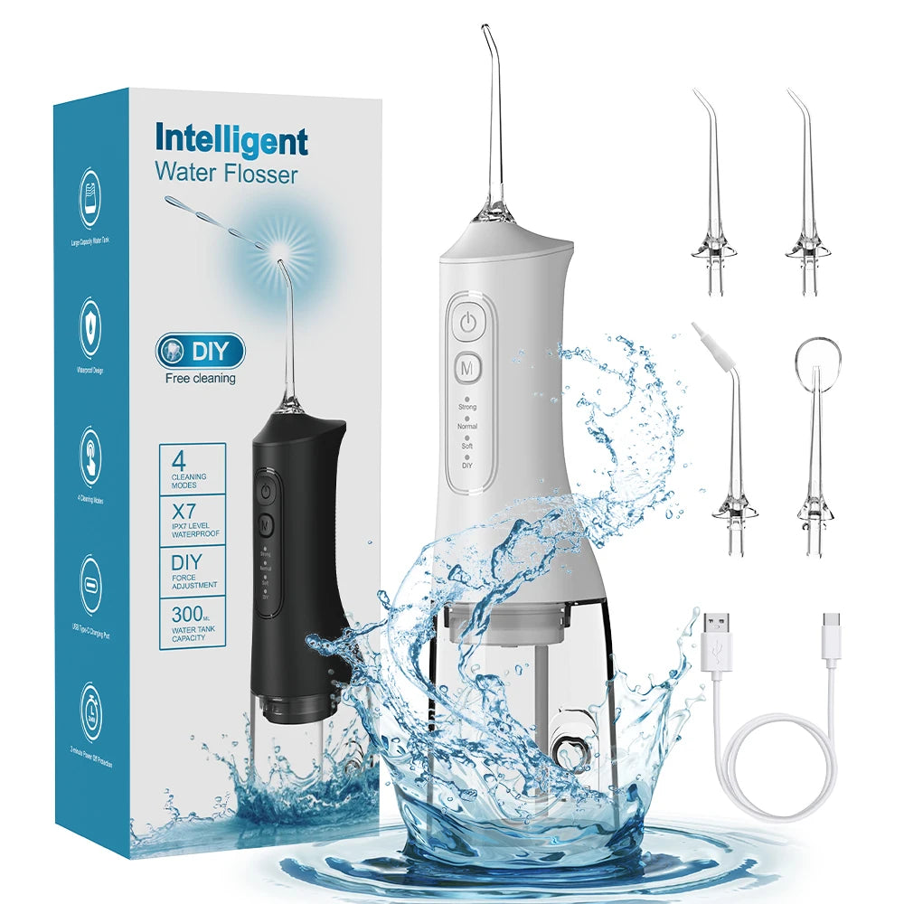 USB charging portable water flosser with four modes, 300ML water tank waterproof oral cleaner - V.I.P Digital Presence