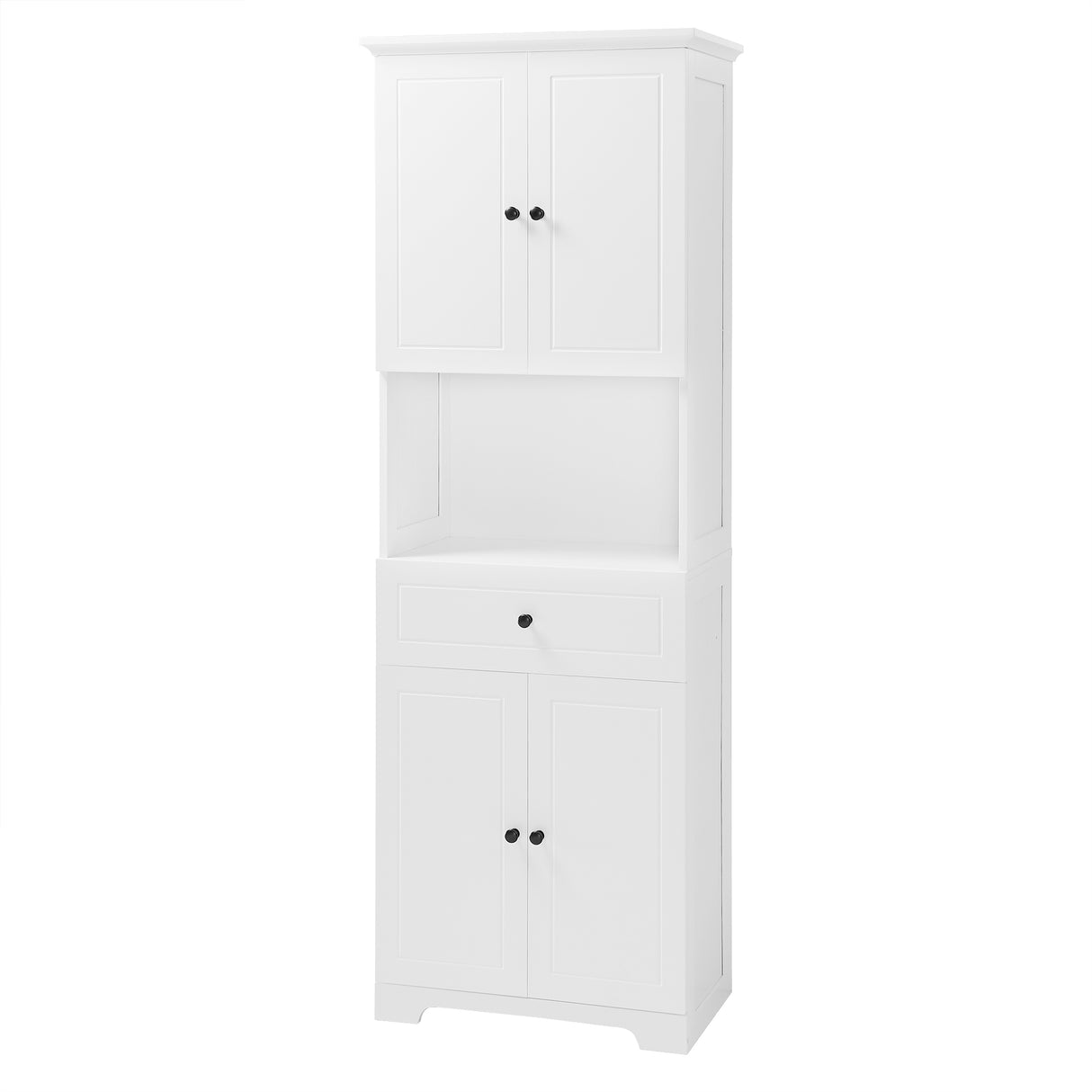 Tall Bathroom Cabinet with Four Doors, Large Storage Space Open Shelve, Upper Storage Cabinet, Whit - V.I.P Digital Presence
