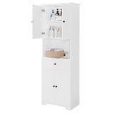 Tall Bathroom Cabinet with Four Doors, Large Storage Space Open Shelve, Upper Storage Cabinet, Whit - V.I.P Digital Presence