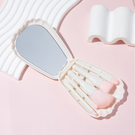 5 shells with mirror powder blusher brush powder brush portable mini combination beauty travel tool - V.I.P Digital Presence