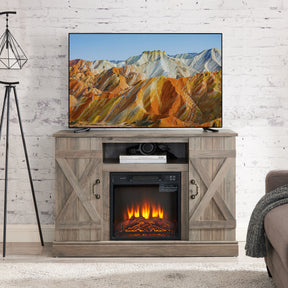 Farmhouse Classic Media TV Stand Antique Entertainment Console with 18" Electric Fireplace Insert for TV up to 50" with Open - V.I.P Digital Presence