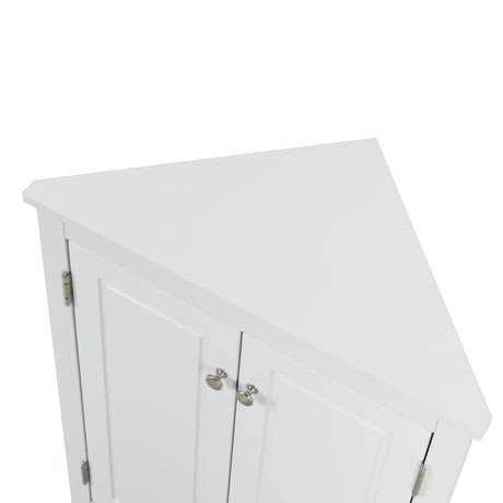 White Triangle Bathroom Storage Cabinet with Adjustable Shelves, Freestanding Floor Cabinet for Home Kitchen - V.I.P Digital Presence