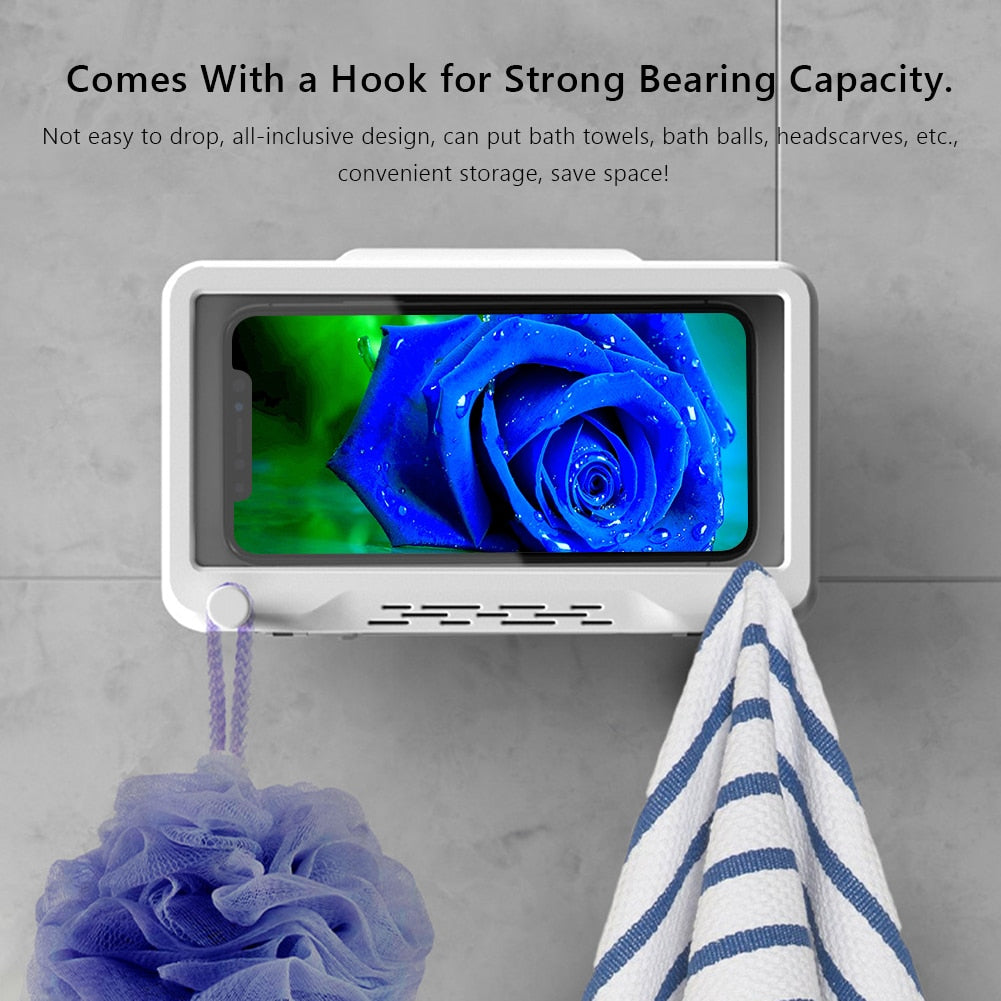 Soporte giratorio para teléfono de baño, impermeable, para montar en la pared, con repisas autoadhesivas para ducha y baño. 