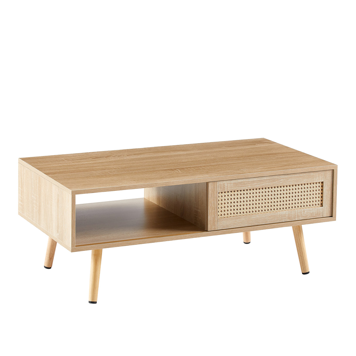 41.34" Rattan Coffee table sliding door for storage solid wood legs Modern table for living room  natural - V.I.P Digital Presence