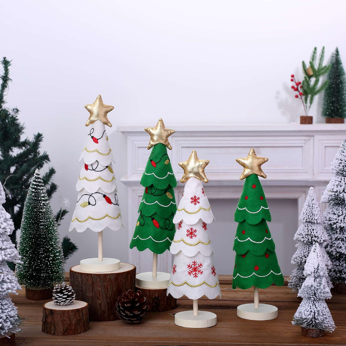 Cute Christmas Tree Fabric Wooden Display Window Desktop Christmas Embroidery Snowflake Decoration - V.I.P Digital Presence