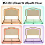 Full Size Velvet Upholstered Smart LED Bed Frame with Adjustable Height Headboard,No Box Spring Needed,Easy Assembly,Beige - V.I.P Digital Presence