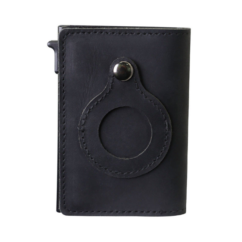 Leather Sliding Wallet Bi-Fold Credit Card Wallet Automatic Pop-Up Card Holder With Air Tag Protective Sleeve - V.I.P Digital Presence
