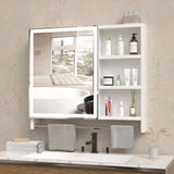 Modern 32x28 inch bathroom storage cabinet with mirrors, LED lights, multi-layer storage compartments, and towel racks - V.I.P Digital Presence