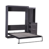 Full Size Murphy Bed with Wardrobe and Drawers, Storage Bed, can be Folded into a Cabinet, Gray - V.I.P Digital Presence