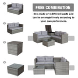 4 Piece Patio Sectional Wicker Rattan Outdoor Furniture Sofa Set with Storage Box Grey