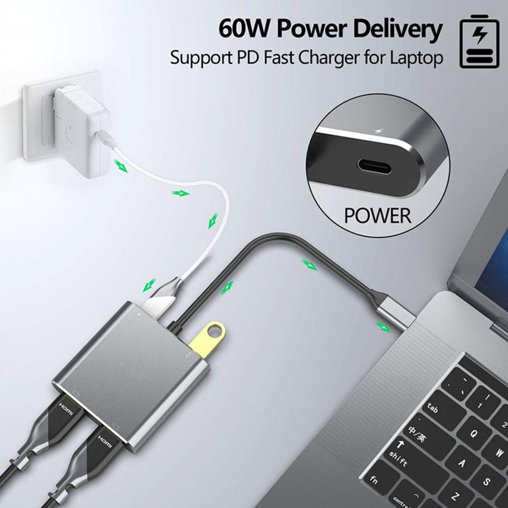 Type-C hub to dual HDMI PD USB3.0 hub for mobile phones, laptops, and multi port docking stations - V.I.P Digital Presence