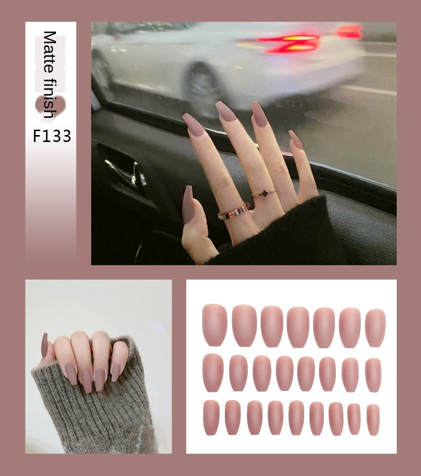 Nail Art Fake Nails Stiletto Tips Clear Press on Long False with Glue Coffin Stick Display Full Cover Artificial Designs Matte - V.I.P Digital Presence