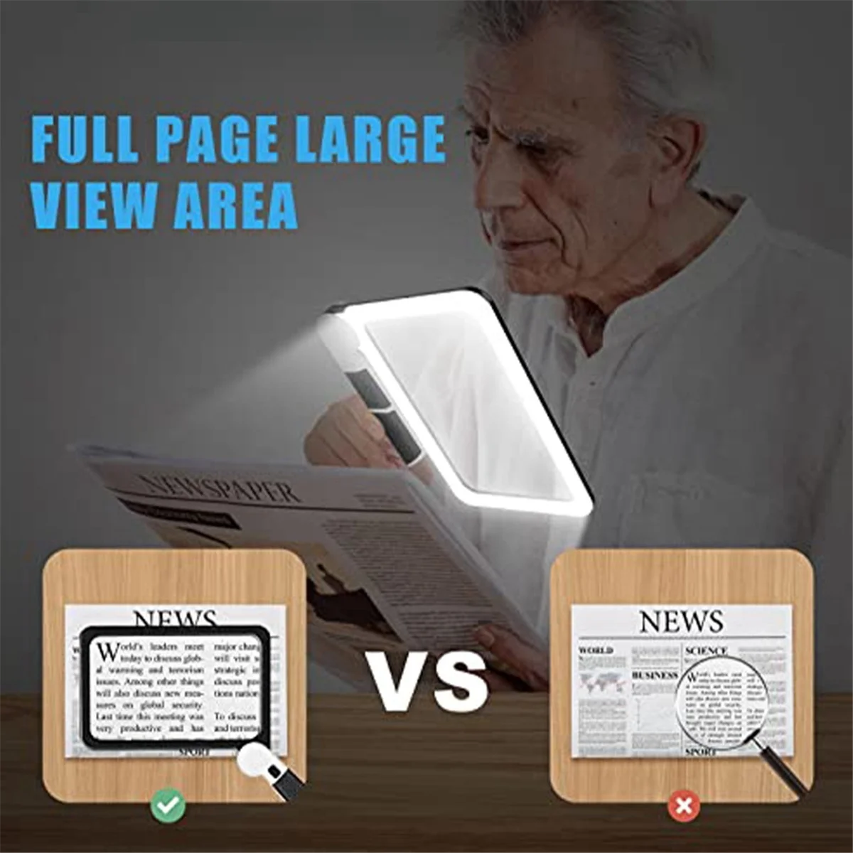 Full-Page 5X Magnifying Glass for Reading, Folding Lighted Magnifier with 48 LED Lights, Rectangular Handhold Magnifier - V.I.P Digital Presence