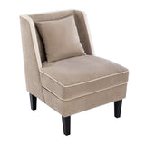 Velvet Upholstered Accent Chair with Cream Piping, Tan and Cream - V.I.P Digital Presence