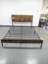 Bed frame with charging station full size, Rustic Brown, 83.1'' L x 56.1'' W x 39'' H - V.I.P Digital Presence
