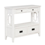 36'' Farmhouse Pine Wood Console Table Entry Sofa Table with 4 Drawers & 1 Storage Shelf (Antique White) - V.I.P Digital Presence