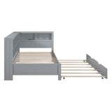 Wooden Twin Size DayBed with Twin Size Trundle, DayBed with Storage Shelf and USB Charging Ports,Grey