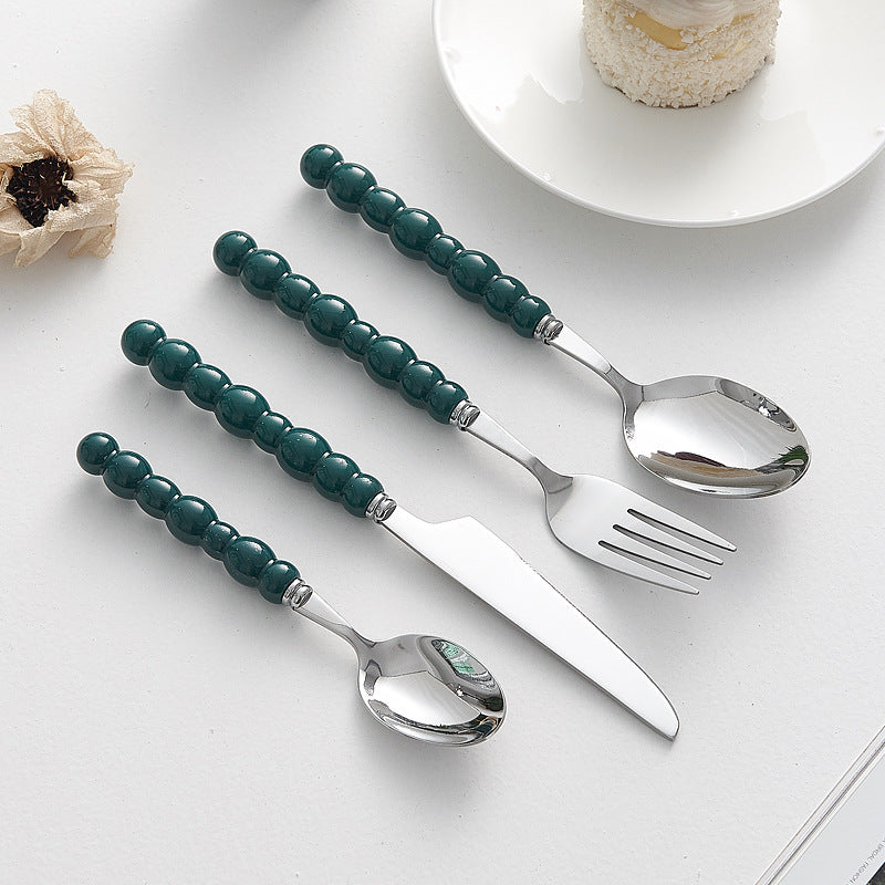 Set of 4 Stainless Steel price Creative Stainless Steel Colorful Pearl Handle Spoon Fork Knife High End Cutlery Set - V.I.P Digital Presence