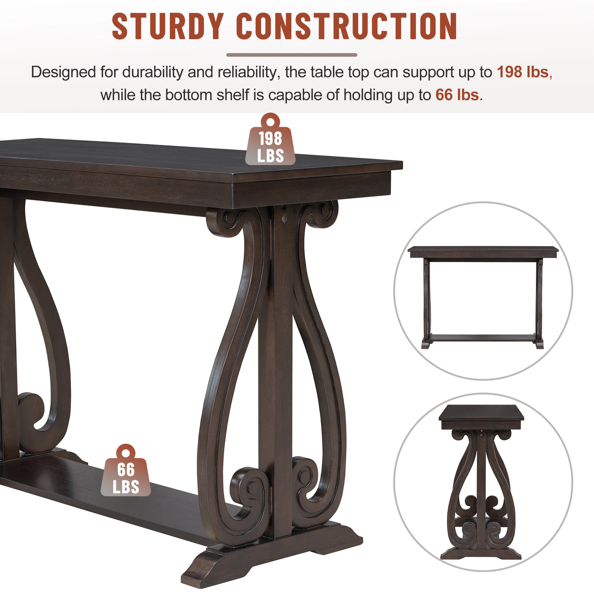 48-Inch Rustic Vintage Console Table --- Farmhouse Style Entryway Table with Open Shelf and Sturdy Construction  (Espresso) - V.I.P Digital Presence