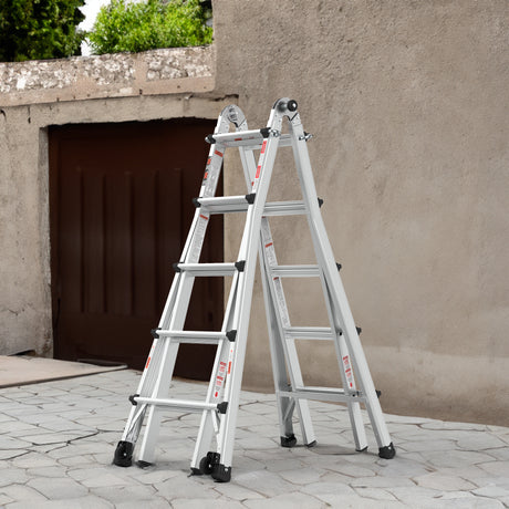 Aluminum Multi-Position Ladder with Wheels, 300 lbs Weight Rating, 22 FT - V.I.P Digital Presence