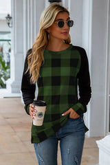 Plaid Round Neck Long Sleeve T-Shirt - V.I.P Digital Presence