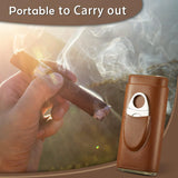 Two end hardware leather cigar box portable cedar wood 3-pack cigar moisturizing box protective cover cigar leather cover - V.I.P Digital Presence
