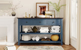Retro Design Console Table with Two Open Shelves, Pine Solid Wood Frame and Legs for Living Room (Antique Navy+Espresso) - V.I.P Digital Presence