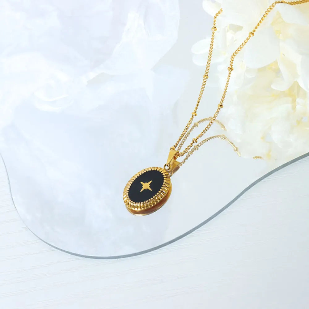 Geometric Jewelry Dripping Oil Star Elliptical Titanium Steel Pendant Necklace - V.I.P Digital Presence